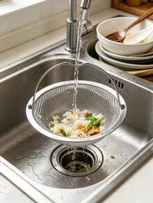 1pc Kitchen Sink Strainer, Made Of Stainless Steel With Curved Handle For Easy Grip And Residue Disposal. Can Intercept Food Residue From Washing Vegetables And Dishes, Prevent Drain Clogging And Keep Water Flowing Smoothly. Suitable For Various Kitchen Scenarios, Odor-Proof Cover - Kitchen Sink Strainer - View 9