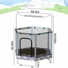 55" Hexagon Trampoline, Indoor And Outdoor Trampoline, Enclosure Net And Adjustable Handrail, 500lbs Capacity, 7-In-1 - Grey-football - View 5
