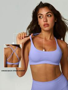 UONNOU 1pc Women's Sports Shaping Bra, Purple Sexy Camisole Tank Top, Sexy Off-Shoulder Backless Shaping, Yoga Fitness Casual Sports Fashion Outfit, Summer Autumn - Lilac Purple - View 1