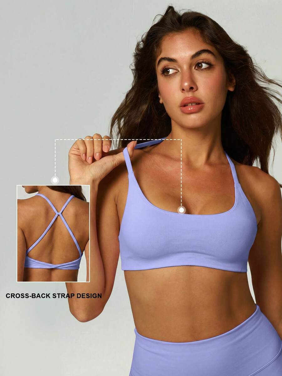 UONNOU 1pc Women's Sports Shaping Bra, Purple Sexy Camisole Tank Top, Sexy Off-Shoulder Backless Shaping, Yoga Fitness Casual Sports Fashion Outfit, Summer Autumn - Lilac Purple - View 1