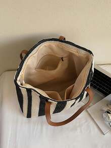 Classic Large Capacity Tote Bag, Fashionable Practical Multi-Functional Commuter Shoulder Bag, Suitable For Daily Outings, Shopping And Vacation - Multicolor - View 10
