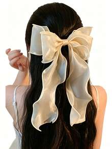 4pcs Sweet Party College Style Fairy-Like Bow Ribbon Hair Clips, Blue Mermaid Tulle Top Clip, Elegant Mesh Duckbill Hair Accessory - Multicolor - View 2