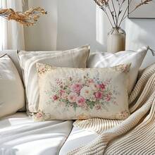 1 Stück Vintage Französische Rose Blumen Kissenbezug, einseitig bedrucktes Pfirsichhaut-Samtmaterial, 30*50/40*60CM Kissenbezug geeignet für moderne minimalistische Sofa Wohnzimmer Dekoration, Party Dekoration, Geschenk - Verschiedenfarbig - Übersicht 4