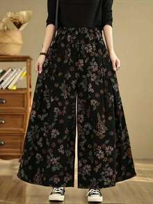 Autumn New Chinese Style Personalized Print Wide Leg Loose High Waist Slimming Elastic Pocket Long Pants Vacation - Multicolor - View 3