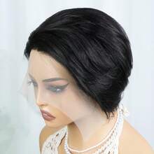 Short Pixie Cut Wig Human Hair T-Part Human Hair Wigs For Women 6INCH 180% Density 13x4x1 Lace Front Wig Human Hair Brazilian Remy Hair Wig For Daily Wear And Party 1B Color - Natural Black - View 4