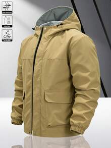 Jaket Kasual Pria Minimalis Warna Polos dengan Tudung, Resleting Halus & Kancing Jepret, Tahan Angin & Tahan Lama, Pas Nyaman dengan Potongan Rapi, Jaket Pria Serbaguna untuk Musim Semi/Gugur - Khaki - View 3