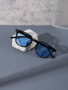 1 Pair Cool Men's Minimalist Large Frame Colored Lens Fashion Glasses, Soft High-Definition Lenses With UV Protection And Sunshade, Suitable For Spring/Summer Driving, Commuting, Outdoor Travel And Outfit Matching - Multicolor - View 3