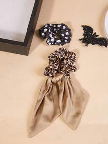 2pcs Vintage Halloween Hair Accessories Skull Pumpkin Face Bow Hair Clips Solid Color Large Ribbon Scrunchie Hair Ties Spring Clips Versatile Premium Bow - Multicolor - View 7