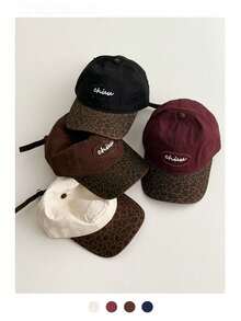 American Vintage Leopard Print Baseball Cap For Women, Summer Versatile Sun Protection Colorblock Large Brim Baseball Cap, Couple Style - Leopard Print Baseball Cap - View 1