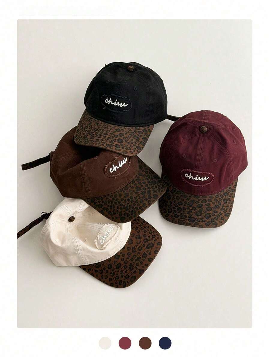 American Vintage Leopard Print Baseball Cap For Women, Summer Versatile Sun Protection Colorblock Large Brim Baseball Cap, Couple Style - Leopard Print Baseball Cap - View 1