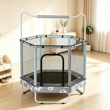 55" Hexagon Trampoline, Indoor And Outdoor Trampoline, Enclosure Net And Adjustable Handrail, 500lbs Capacity, 7-In-1 - Grey-football - View 4