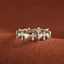 Elegant Fashion Heart-To-Heart Cross-Shaped Ring For Daily Wear, Parties And Holiday Gifts - Silvery - View 3
