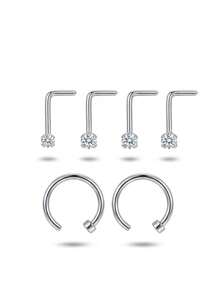 4PCS/6PCS Stainless Steel Claw Set Zirconia Nose Studs Nose Rings L-Shaped Mini Nose Studs Facial Decoration Piercing Jewelry - Multicolor - View 9