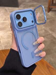 Luxury Semi-Transparent Frosted Acrylic Magnetic Phone Case, Compatible With IPhone 18 Pro Max 17 Pro Max Air 16 15 14 13 12 11 Pro Max Plus, Supports Magnetic Wireless Charging, 16 Pro Skin-Friendly Metal Lens Ring Shockproof Protective Case - Sky Blue - View 2