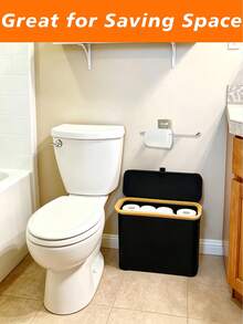 Bamboo Toilet Paper Roll Storage Basket, Bathroom Storage Organizer Box, Tissue Storage Bin, Grey Fabric-Like Appearance, Multi-Functional Storage Basket, Laundry Basket, Room Decor, Bathroom Decor, Bathroom Accessories - Multicolor - View 4