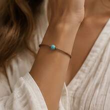 1pc Minimalist Classic Blue Turquoise Bracelet, Unisex Couple Style, Gift For Anniversary - Multicolor - View 4
