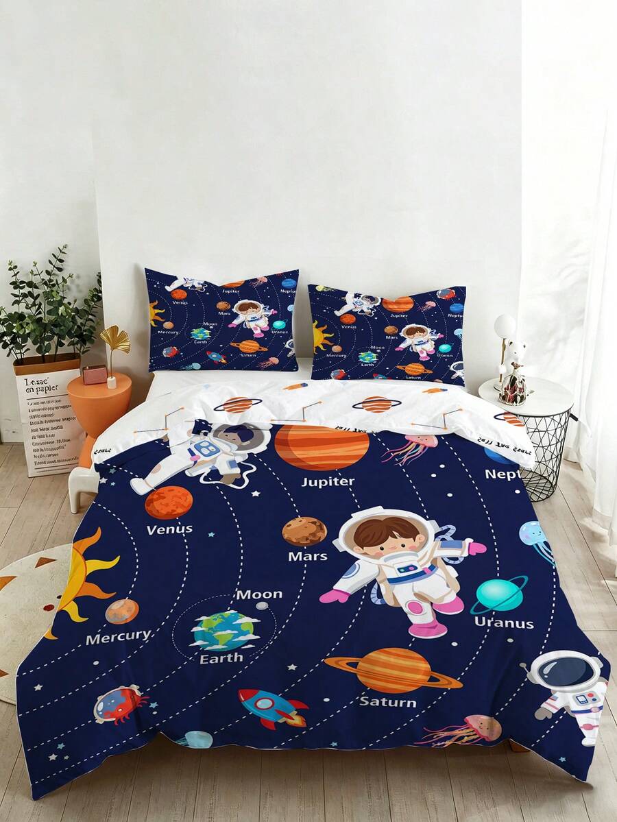 2/3件套太陽系被套組,全尺寸,太空主題床上用品套裝,適合兒童、青少年與成人,宇宙行星床品套裝 - 彩色 - 查看 1