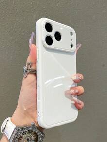 Luxury White Glossy Element Solid Silicone Full Coverage Phone Case, Compatible With IPhone 17 17Pro 17 Pro Max, 16, 15, 14, 13, 12, 11 Pro Max, Lens Protection, Shockproof Frame, Hard Back Cover, Spring Gift Party Favorite - White - View 2