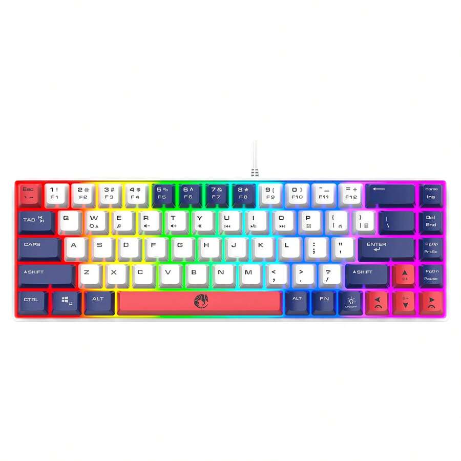 RAIKU Keyboard Membran Mini Kompak 61 Tombol Baru 60%, Hitam, Keyboard Gaming dengan Lampu Latar RGB Putih, Desain Ergonomis, Tahan Air, Cocok untuk PC/Laptop/Kantor/Gaming di Rumah - View 1