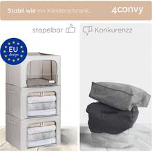 4CONVY Kleideraufbewahrungsbox mitßverschluss und Metallrahmen - Große Faltbare Stapelbare Aufbewahrungsbox - 3 x 66L Aufbewahrungstaschen - Kleiderbox für Bettdecken und Kleidung YNCE - Grau - Übersicht 9