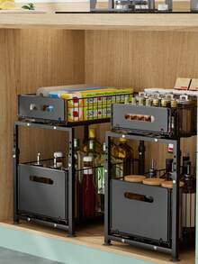 Kitchen Organizers And Storage, Kitchen Accessories, Utility Racks, Under Sink Organizer, Pull Out Cabinet Organizer, 2 Tier Slide Out Sink Shelf, , Multi-Purpose Kitchen Under Counter Storage - Multicolor - View 3