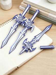 2pcs Creative Sword-Shaped Gel Pens, Cool Fantasy Weapon Style Ballpoint Pens, 0.5mm Black Ink Writing Pens, Suitable For Student, First Day Of School - Multicolor - View 4