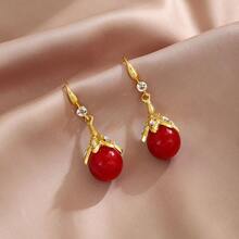 1pair,Red Personalized Fashion Pendant Earrings, Suitable For Women, Girls And Travel Accessories - Multicolor - View 3