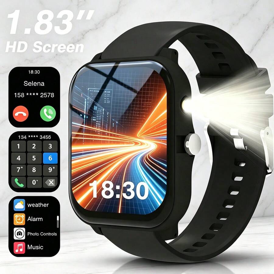 ZhiKexing 1.83 吋 HD 螢幕智慧運動手錶,附手電筒、藍牙通話、多種運動模式、久坐提醒等多功能,適合送給朋友與情侶的禮物,兼容 Android 與 iOS - 查看 1