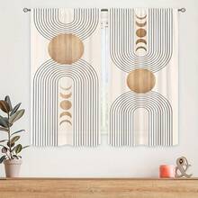 2pcs Modern Geometric Print Curtains, Rod Pocket Design, Suitable For Bedroom, Living Room, Study, Studio, Enhances Space Texture, Protects Privacy, All Season Use, Multiple Sizes Available, Good Light Transmission, 2D Flat Print, 90gsm - Multicolor - View 6