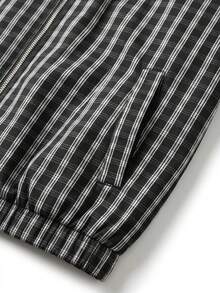 Jaket Pria Motif Kotak-kotak dengan Resleting untuk Perjalanan Sehari-hari Musim Semi/Gugur - Hitam - View 5