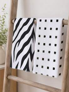 2pcs Black & White Minimalist Zebra Stripe Distressed Square Print Kitchen Towels Dish Towels 40*60cm/45*70cm Ultra-Fine Microfiber Polyester Material Modern Soft Dish Cloths Kitchen Towels, Dish Towels, Hand Towels, Dish Cloths, Home Decor, Kitchen Decor, Cooking Baking Hand Towels Kitchen Accessories Machine Washable Cleaning Daily Necessities Suitable For Restaurant Kitchen Daily Decoration And Gifting All Season - Multicolor - View 8
