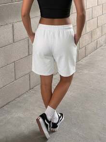 Summer New Women's Casual 5-Point Shorts, Versatile Shorts With Pockets, Drawstring Design, Elastic Waist Casual Pants For Women - White - View 6