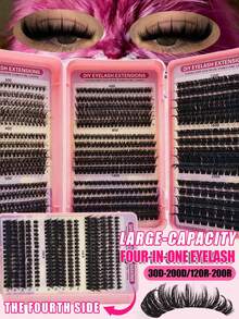 Asiteo 1055pcs Large Capacity Eyelash Book, 4-In-1 Eyelashes, 100D-200D/Pointed Natural & Voluminous Style, Korean/Medusa/Angel/Fairy Lash Clusters, D Curl, Beginner Starter Kit, Easy DIY Wear, Suitable For Beginners, Daily Wear, Holidays - D - View 1
