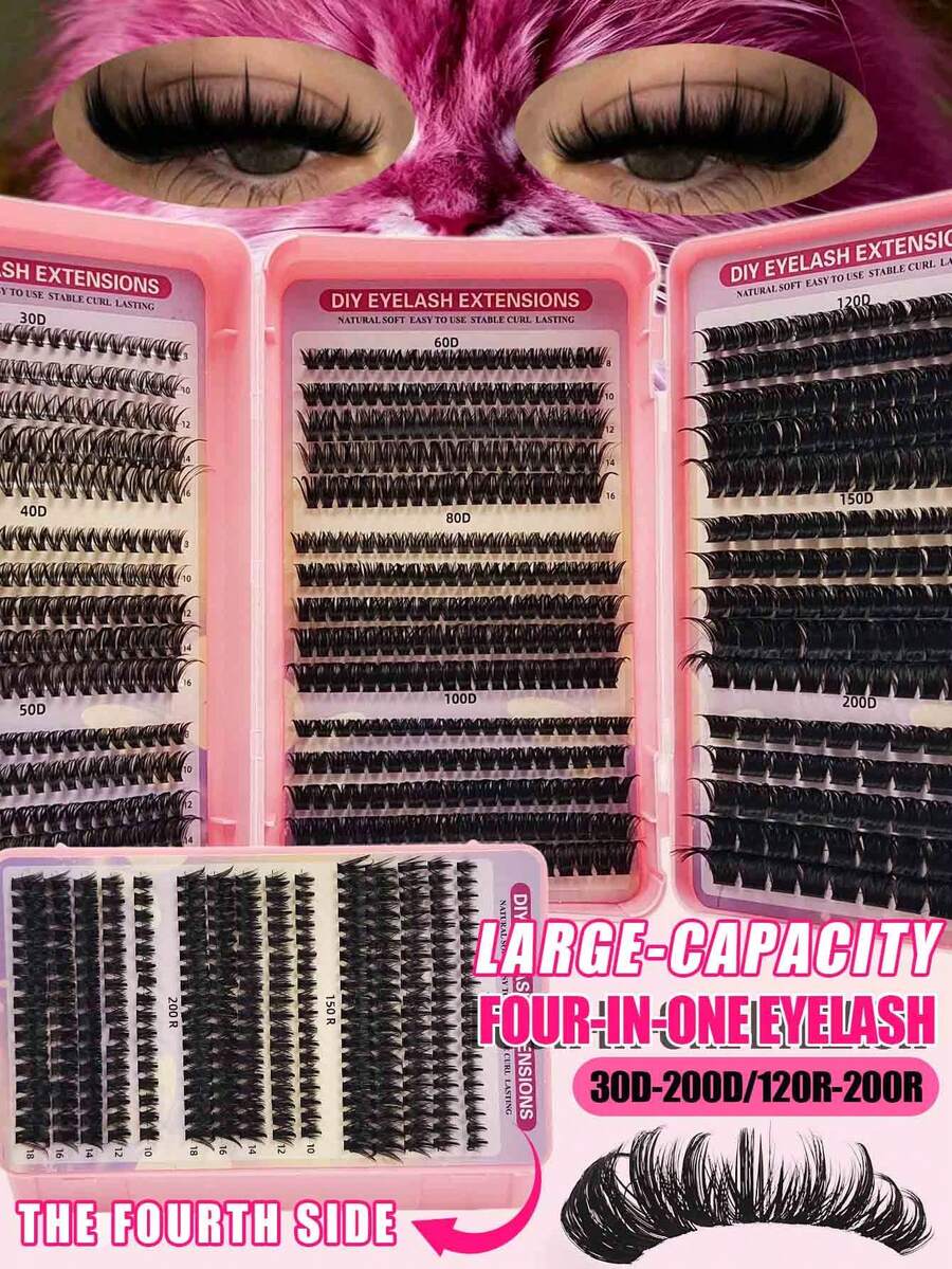 Asiteo 1055pcs Large Capacity Eyelash Book, 4-In-1 Eyelashes, 100D-200D/Pointed Natural & Voluminous Style, Korean/Medusa/Angel/Fairy Lash Clusters, D Curl, Beginner Starter Kit, Easy DIY Wear, Suitable For Beginners, Daily Wear, Holidays - D - View 1
