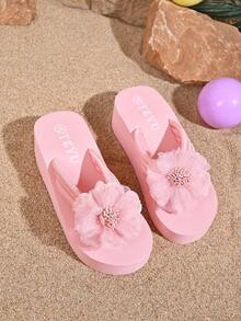 Sandal Jepit Pantai Sol Tebal Model Baru Musim Semi/Panas untuk Wanita dengan Motif Bunga - Berwarna merah muda - View 6