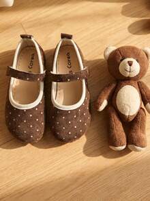 1 Pair 2026 New Girls' Mary Jane Shoes, Brown Polka Dot Hook & Loop Design, Korean Casual Style, Suitable For Home Play And Daily Outfits - Brown - View 3