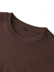 3pcs Men's Patchwork Loose Drop Shoulder Crew Neck Long Sleeve T-Shirts - Brown - View 3