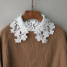 1 pieza Cuello desmontable bordado en blanco & negro para mujer, con patrón floral, decoración de cuentas, accesorio casual para primavera - Multicolor - Ver 8
