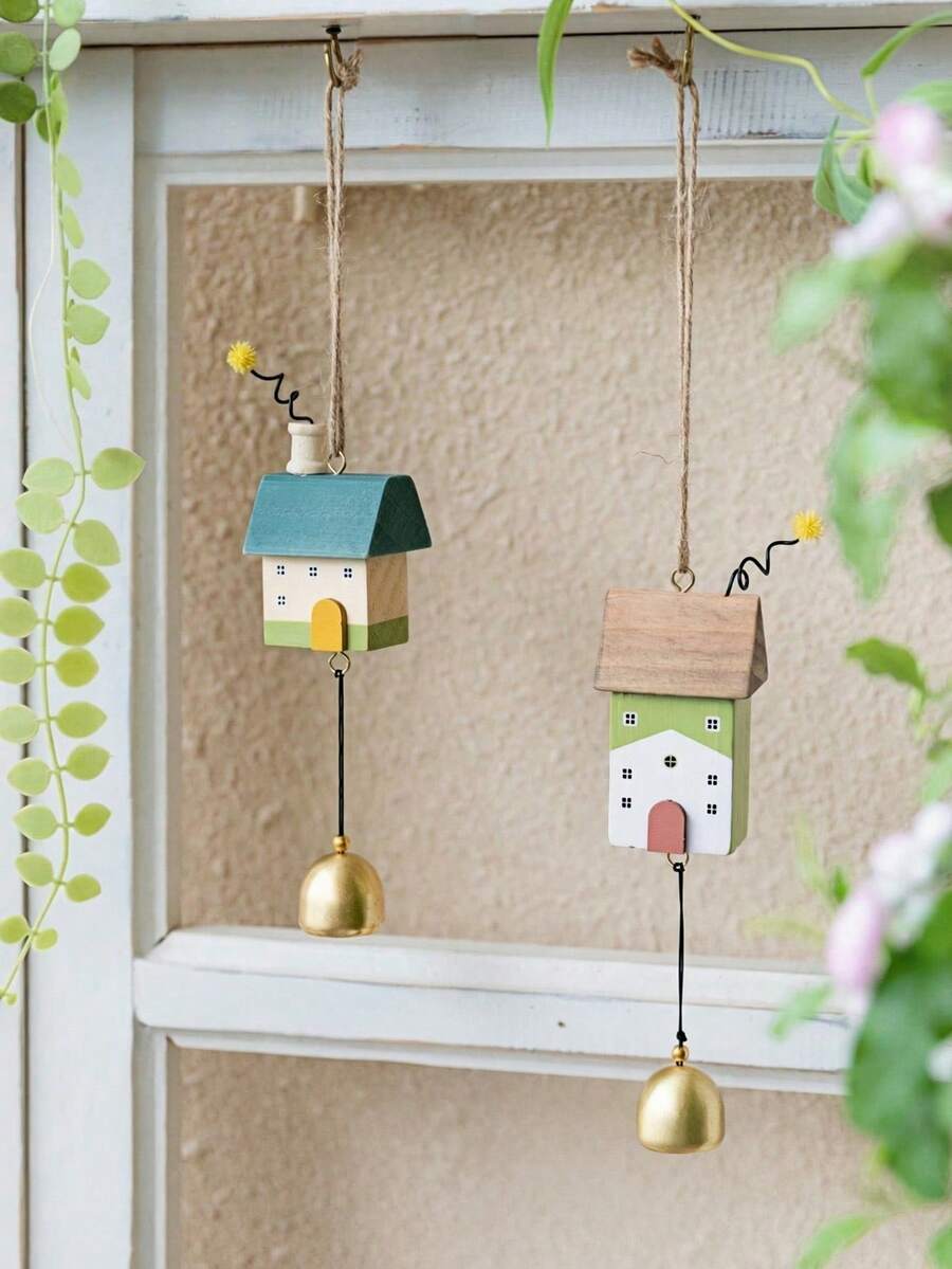Haus Hana 1 Set Of Lovely House-Shaped Wind Chimes – Hanging Door Bell Decor