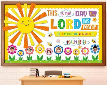 Religious Bulletin Board Set Lord Theme Flower Classroom Decorations Christian Cutout Floral DIY Photo Christmas VBS Craft Bible Bulletin Board For