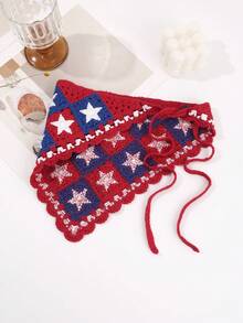 1pc New Crochet Triangle Scarf, Vintage Bohemian Style Fashion Headband, Premium Headwrap, Versatile For Spring And Summer - Multicolor - View 4