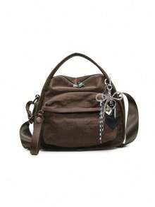 Borsa a spalla da donna semplice, leggera, casual e alla moda, versatile, colore unito, grande capacità, ottimo rapporto qualità-prezzo - Caffè - Visualizzare 7