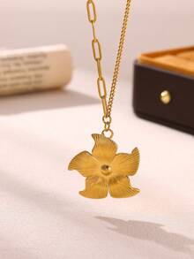 Stylish Flower Pendant Necklace Gold Plated 304 Stainless Steel Link Cable Chain Jewelry For Women Birthday Gift - Golden - View 6