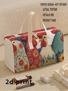 1pc Corduroy Luggage Bag, Chick Pattern Printed Large Capacity Beach Bag, Crossbody Bag, Handbag, Travel Bag, Gym Bag, Portable, Lightweight, Fashionable, Home Use, Lightweight Beige Large Capacity Tote Bag, Ideal Gift For Boys And Girls Teenagers - Multicolor - View 1