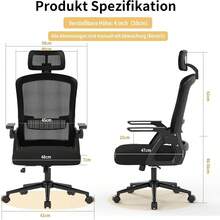 naspaluro Bürostuhl Ergonomischer Schreibtischstuhl Grau| Atmungsaktives Netzgewebe, Lendenwirbelstütze, höhenverstellbarer Computerstuhl, verstellbare Armlehnen, Kopfstütze, Drehstuhl HRZB - Schwarz - Übersicht 2