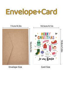 1pc "Merry Christmas To My Bestie" Christmas Card With Envelope - Cute Colorful Holiday Greeting For Female Best Friend & Sister, Blank Inside - A - View 5