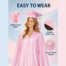 GRADOIS Unisex Adult Shiny Graduation Cap And Gown With Tassel, 2026 & 2027 Year Charm Included, Pink Graduation Set For High School And College - Pink - View 4