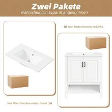 76.5 X 47 X 83, Freestanding Vanity, Fully Painted, Double-Door Cabinet, Multi-Size Storage, Integrated Ceramic Sink, Open Shelving, White. - 1 - View 7