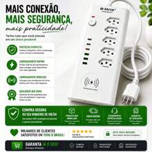 Régua de Tomadas 5 Entradas 20A com 3 USB e 3 USB Tipo C, Carregador Wireless por Indução, Filtro de Linha Bivolt, Cabo 2 Metros, Carregamento Rápido, Extensão Elétrica com Proteção Contra Sobrecarga, Ideal para Celular, Notebook, Computador, Monitor, TV, Videogame, Escritório, Home Office e Uso Residencial - Entrada do Brasil (220V) - Visão 9