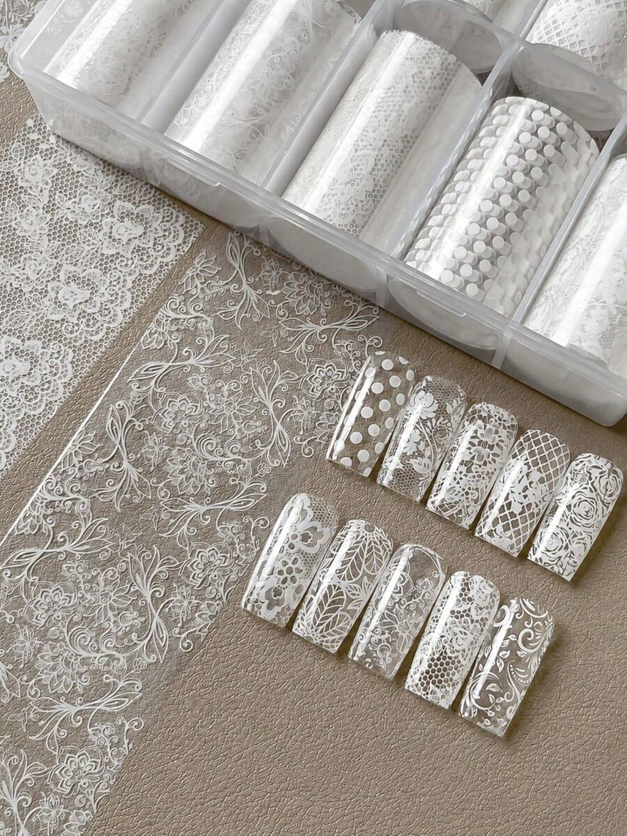 10 Sheets White Lace Nail Foil Stickers Design Transfer Foil Starry Sky Nail Foil Decals For Nail Salon - Multicolor - View 1